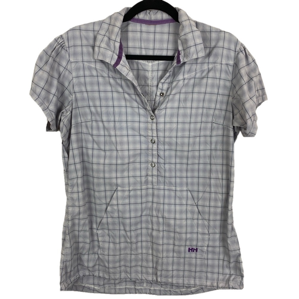 ✨3/$21✨ Helly Hansen Gray Plaid Stretch Hiking Shirt Top Pockets